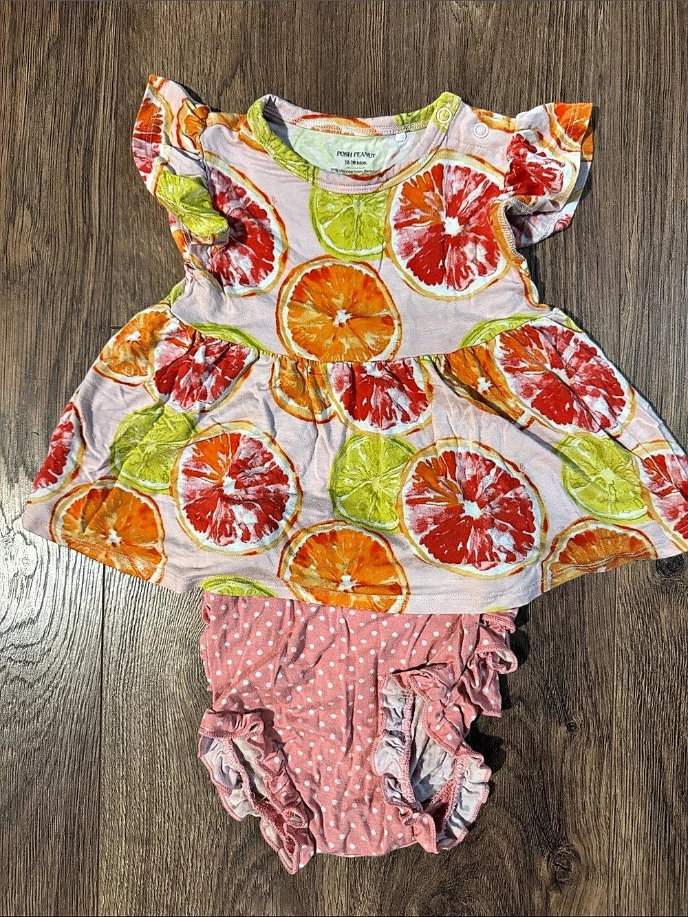 Posh Peanut Citrus Print Peplum Top & Bloomer Set Baby 12-18M